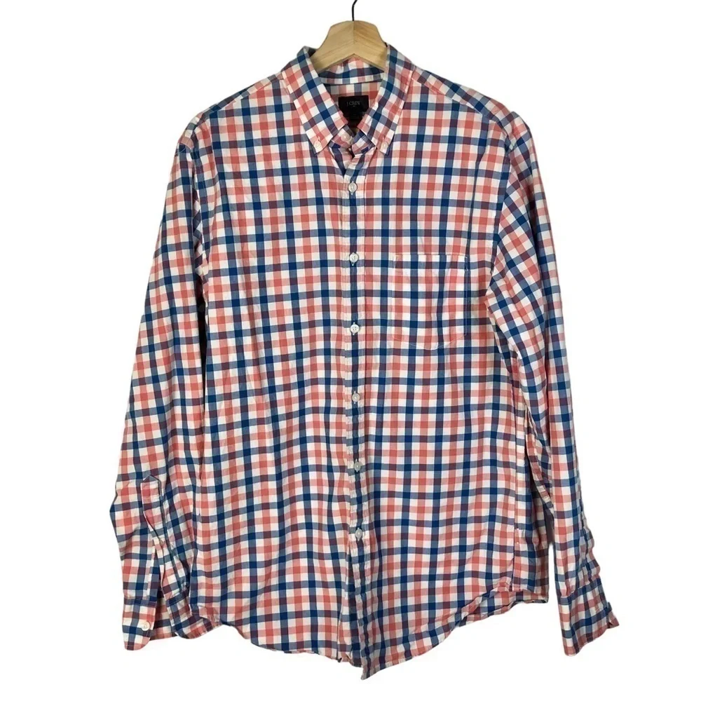 J. Crew Red & Blue Washed Plaid Long Sleeve Button‎ Down M